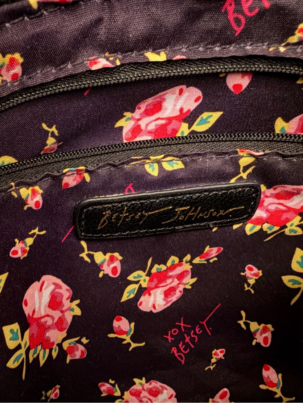 Betsey Johnson Jayla Satchel Black Floral Top Handles Detachable Strap - Picture 9 of 11